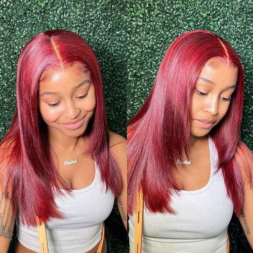 afsisterwig 99J Burgundy Wine Red Silky Straight Transparent 13x4 Lace Front Brazilian Human Hair Wigs Pre Plucked Remy Hair 180% Virgin Hair Wigs (20inch, 13X4 lace Front)