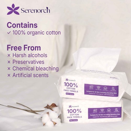 Serenorch 100% Cotton Disposable Face Towels, Soft Cotton Tissue for Sensitive Skin, Daily Cleansing & Makeup Removal, Hanging Facial Dry Wipe