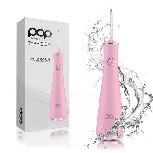 Pop Sonic Typhoon Water Flosser (Pink), Includes 4-Tip Portable Water Teeth Cleaner Picks, Rechargeable Water Dental Picks for Cleaning w/ 3 Speeds, IPX7 Waterproof Water Dental Flosser
