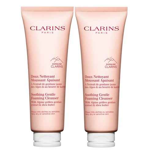 Clarins Soothing Gentle Foaming Face Cleanser | Cleanses, Soothes, and Comforts | Contains Nourishing Shea Butter | Soap-Free| SLS-Free| Very Dry or Sensitive Skin Types | 4.2 Ounces (Pack of 2)