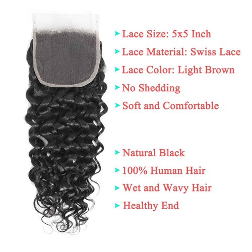 Water Wave Bundles with Closure Human Hair Wet and Wavy 18 20 22 inch 100% Unprocessed Virgin Human Hair Bundles with 16 inch Closure 5x5 Lace Free Part