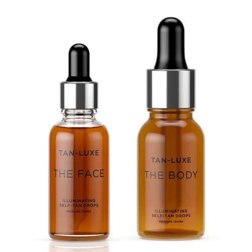 TAN-LUXE Glow Kit - Medium/Dark Face & Body Illuminating Self Tan Drops - Self Tanner Drops for Customizable Glow - Add to Your Existing Skincare - 1 The Face 30ml Bottle, 1 The Body 50ml Bottle