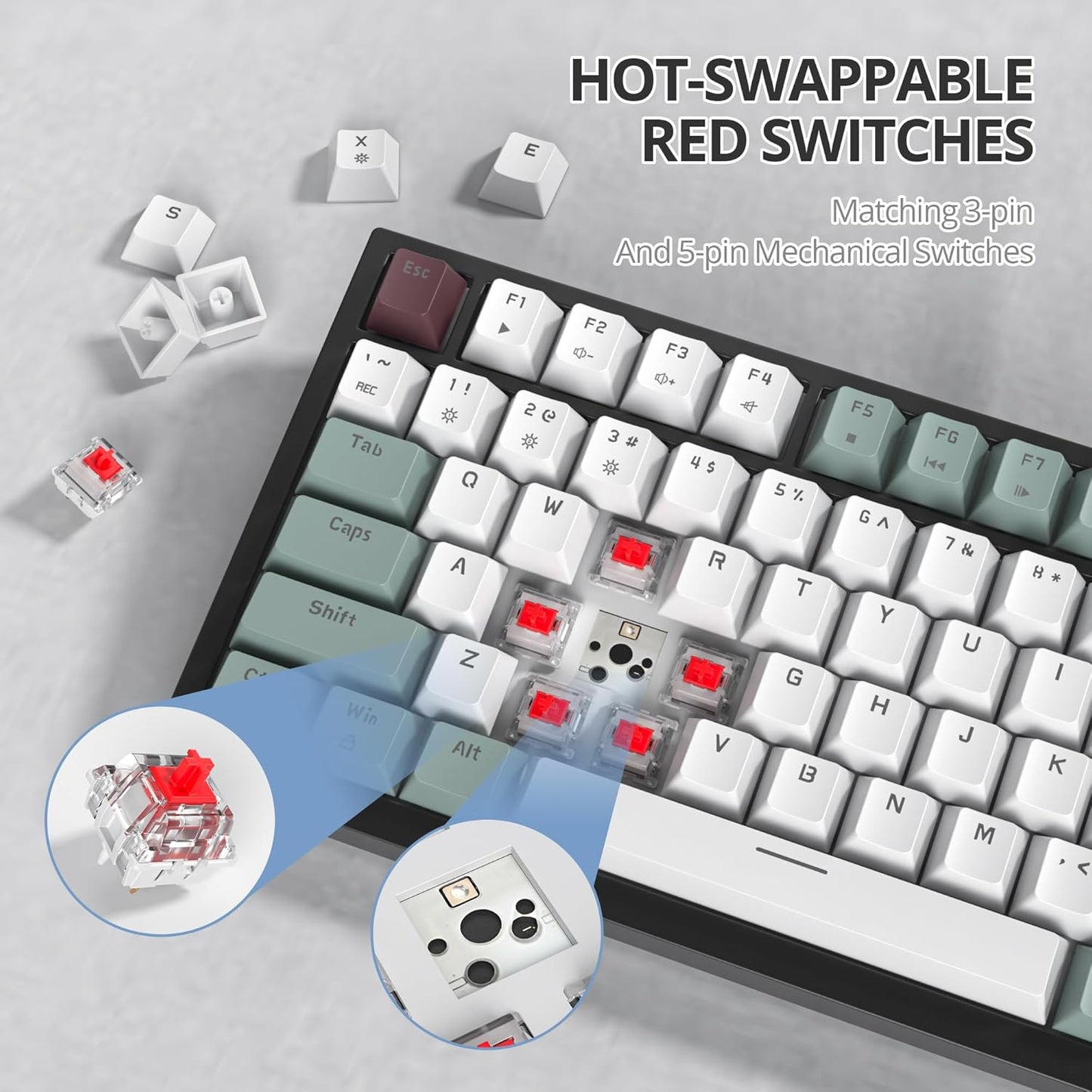 75% TKL Wired Mechanical Keyboard,RGB Backlit Gasket Mount 82 Key Hot Swappable Custom Linear Red Switch Gaming Keyboard with Volume Knob & PBT Keycaps (82 Monster B)