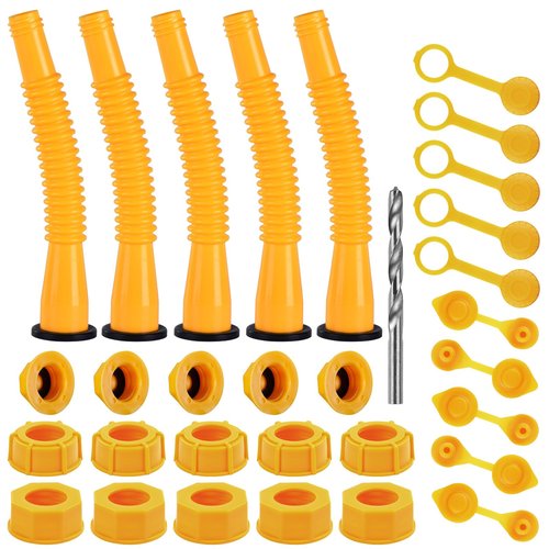 Gas Can Spout Replacement Kit, Gas Can Nozzle Replacement (5 Kit-Yellow) All gaskets are installed and ready to use upon receipt. For 1/2/5/10 gallon gas can. Easy and convenient to use