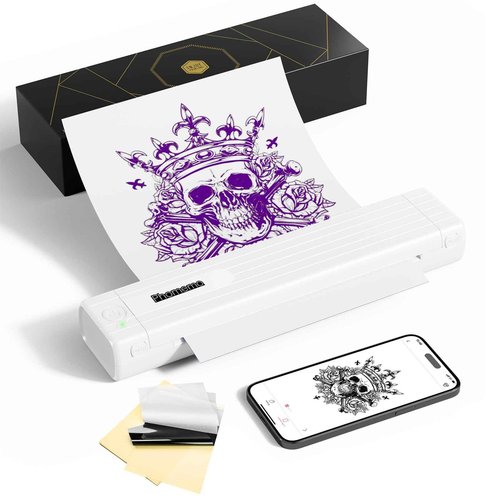 Tattoo Stencil Printer, Upgraded Thermal Tattoo Printer Machine with 10pcs Transfer Paper, Wireless Bluetooth Tattoo Printer for Tattoo Artists & Beginners, Compatible with iPad Phone PC