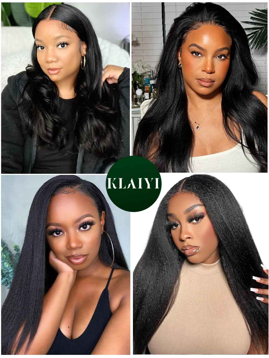 KLAIYI Yaki Straight Bundles Human Hair Weaves Unprocessed Real Virgin Hair Sew In Extensions 3 Bundles 10 12 14Inch, 12A Kinky Straight Double Wefts for Women Cllip In Light Yaki Natural Black Color