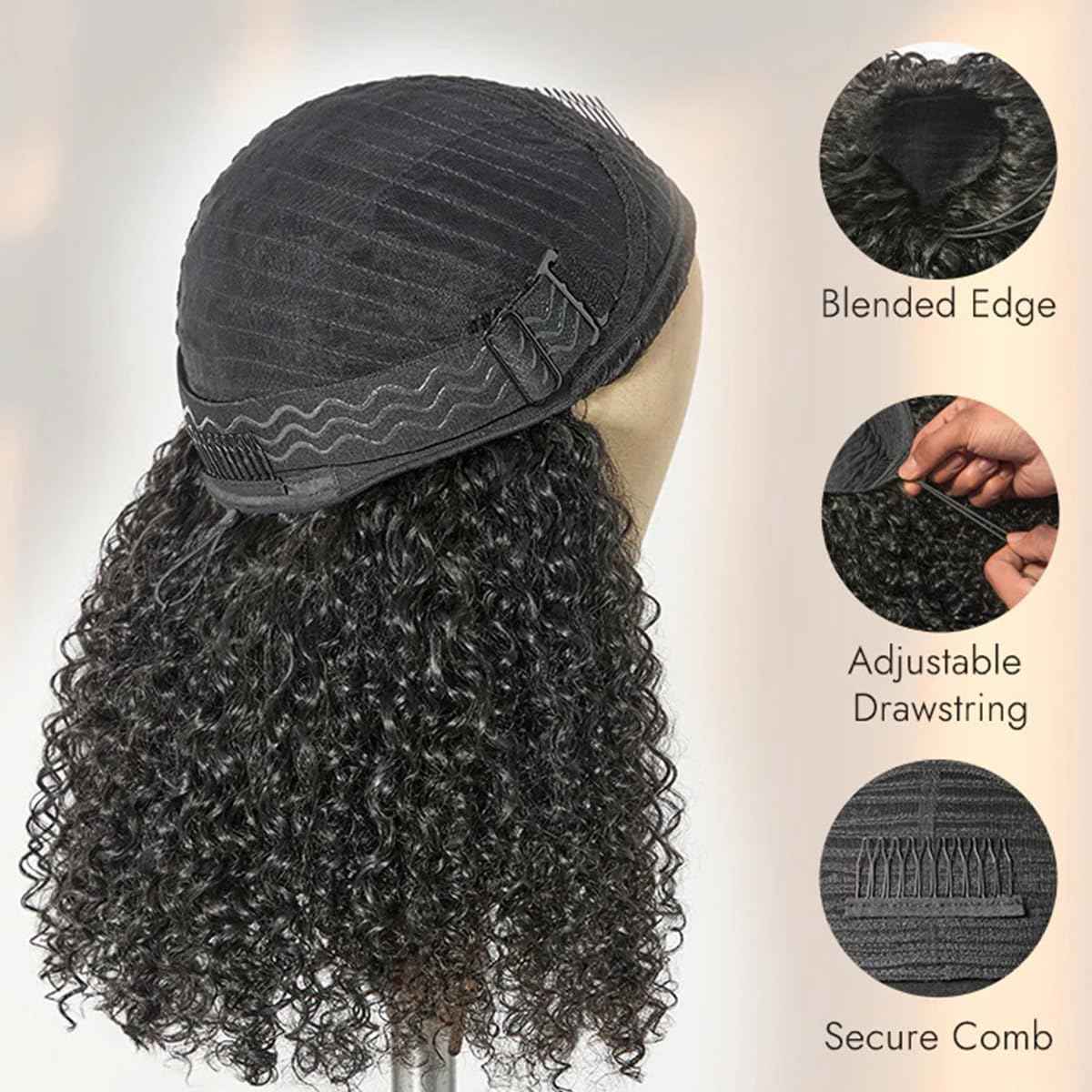 Half Wig Human Hair 210 Density Kinky Curly Half Wig for Black Women 3 In 1 Seamless Flip Over Human Hair Half Wig Glueless Wear and Go Beginner Friendly Drawstring Headband Wig Human Hair 14 inch