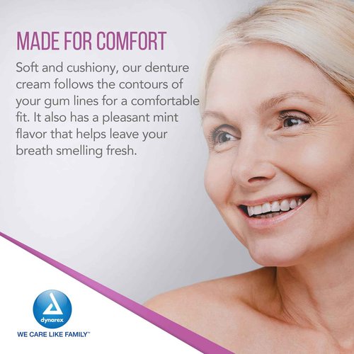 Dynarex Denture Adhesive - Easy to Dispense & Apply - Long-Lasting & Secure Hold - Comfortable Fit - Mint Flavored Denture Adhesive Cream - 2 Oz Tube