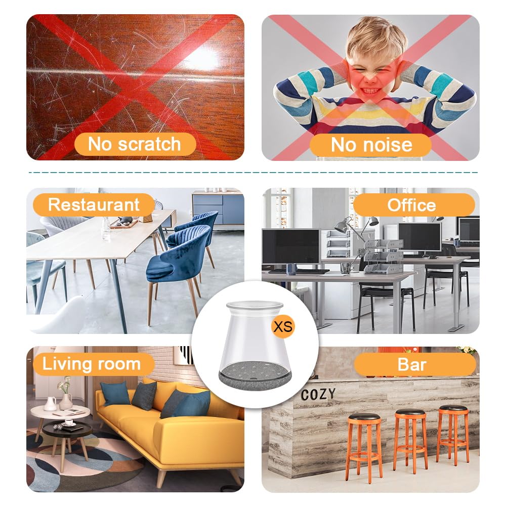 16 Pcs Chair Leg Protectors for Hardwood Floors, Silicone Felt Furniture Leg Cover Pad for Protecting Floors from Scratches and Noise, Smooth Moving，X-Small(Fit Round Diameter：1/2" to 5/16")