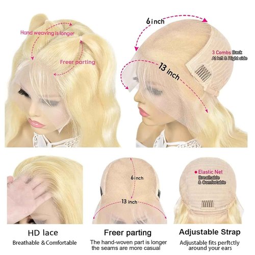 Sharimo 613 Lace Front Wig Human Hair 180% Density Blonde Body Wave Lace Front Wigs Human Hair Pre Plucked HD Lace Frontal Wig 13x6 Blonde Wig for Women 24 Inch