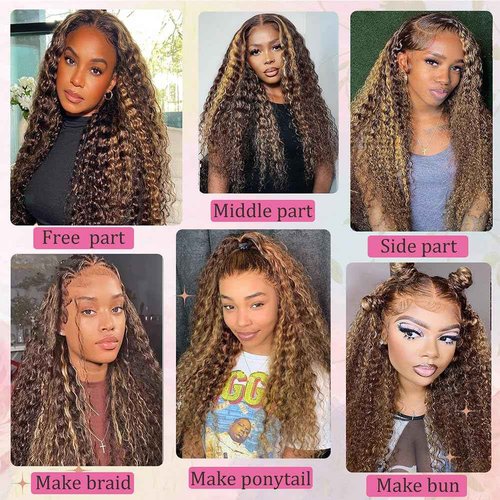 Leximi Honey Blonde 13x4 Deep Wave Lace Front Wigs Human Hair Pre Plucked with Baby Hair 4/27 Highlight Glueless HD Transparent Lace Frontal Wigs for Black Women 180 Density (24 Inch)