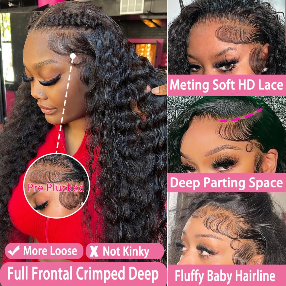 250 Density Deep Wave Lace Front Wigs Human Hair Curly Wig Wet and Wavy Lace Front Wigs Pre Plucked Frontal Wigs 20 Inch 100% Real Human Hair No Synthetic No Tangle No Shedding Triple Lifespan 3X