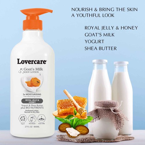Lovercare Goat Milk Body Lotion for Dry Skin Royal Jelly & Honey 27.05oz (800ml) - Pack of 2…