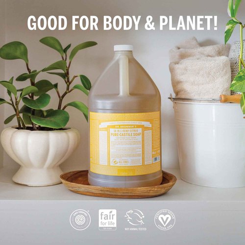 Dr. Bronner's Pure-Castile Magic Soap Liquid (Citrus, 1 Gallon) - Made with Regenerative Organic Certified Oils, 18-in-1 Uses: Face, Body, Hair, Laundry, Pets and Dishes, Concentrated, Vegan, Non-GMO