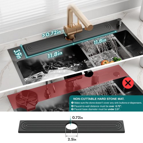 eormoe Kitchen Sink Splash Guard – Stone Diatomite Faucet Drying Matt, Modern Kitchen Sink Accessories for Countertop (Dark Grey, 23.6"x3.9")