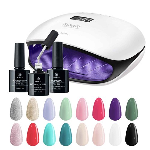 SUNUV 48W UV Dryer SUN4 for Gel Nail Polish, Hema-Free Kit With 16 Colors