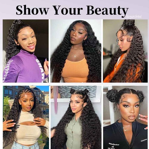 zomeme Deep Wave 360 Full Lace Wig Human Hair 360 Lace Front Wigs Human Hair Pre Plucked 360 Wet and Wavy Human Hair Ponytail Wig 360 HD Lace Frontal Curly Wig Natural Color 24 inch