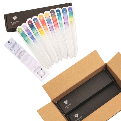 BONA Fide Beauty Glass Bulk Nail Files, 50-Pieces Reusable Nail File with Protective Sleeves, Genuine Czech Glass Crystal Nail Files in Bulk, Perfect Stocking Stuffer Gifts, Nail Tools for Nail Techs