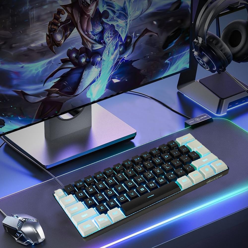 abucow Gaming Keyboard Minimalist Portable Wired Ultra-Compact Mini Imitation 61 Keys RGB Backlit Keyboard (Black-White)