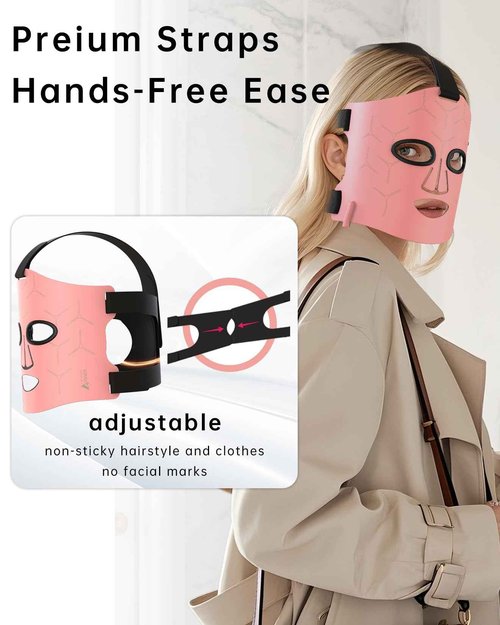 Infrared Red Light Therapy Mask: High Power for Glowing Skin – Ultra-Thin 1.8mm 4.6oz, 830nm 633nm 590nm, Rechargeable, Red light therapy for face Luxury Gift - Pink Windmill
