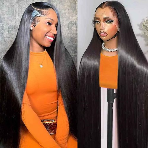 OOVVDA 30 Inch 13x6 Lace Front Wigs Human Hair Straight Lace Front Human Hair Wig Pre Plucked 200 Density Glueless Natural Black Straight Wig 13x6 HD Lace Frontal Wigs for Women