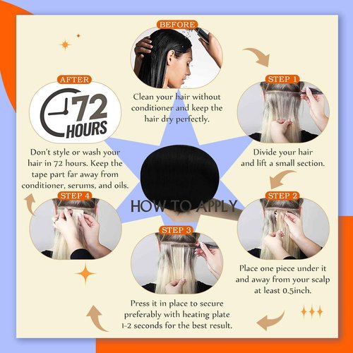 Full Shine Black Tape in Real Human Hair Extensions - 24 & 20 Inch Jet Black Natural - 50Grams Soft Hair Extensions