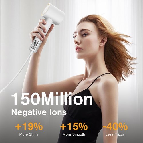 Rizz Hair Dryer, 110000 RPM High Speed Blow Dryer for Women, 150 Million Negative Ions&Thermo-Control with Cool Shot Button，Lightweight&Fast Drying Low Noise with Magnetic Concentrator Nozzle (White)