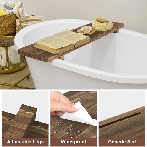 Premium Bathtub Tray, Large & Thick Bath Tub Tray, Solid Acacia Wood Bath Tray for Tub, Bathtub Tray Caddy with Adjustable Legs, Anti-Tipping, Bathtub Accessories, Fits Most Bath Tubs, Idea for Women