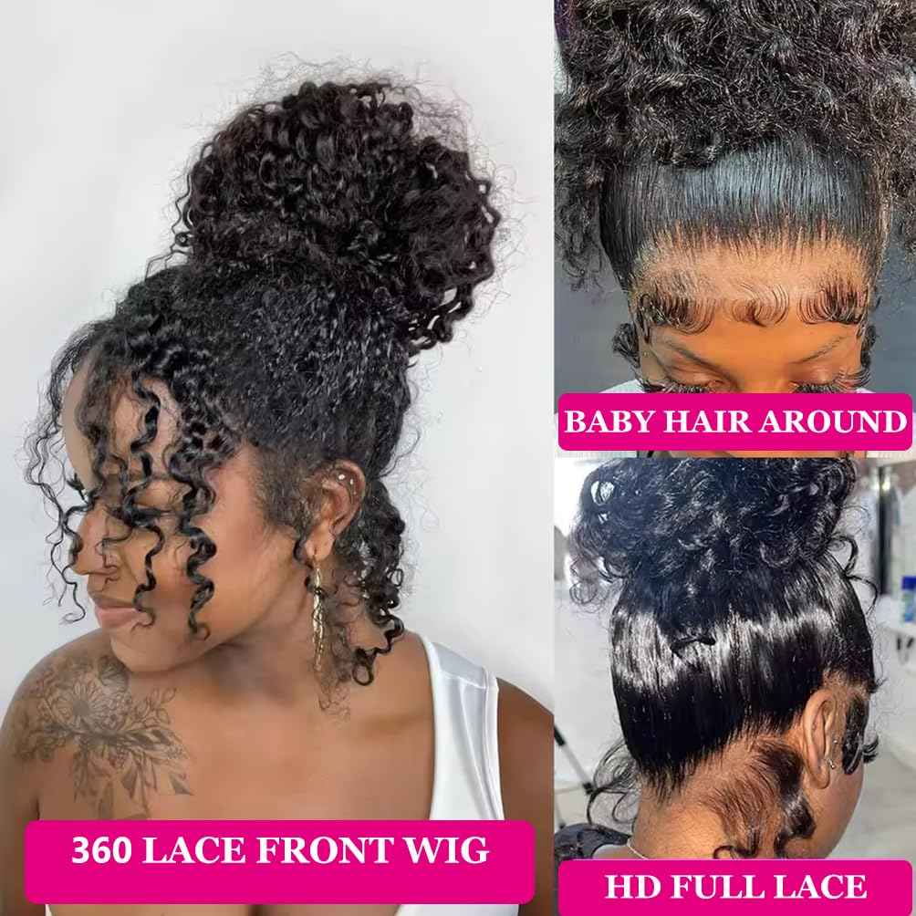 360 Lace Front Wigs Human Hair Hidden Strap Deep Wave Lace Frontal Wig Pre Plucked Drawstring Wig Human Hair 200 Density HD Full Lace Front 360 Glueless Wigs for Women (deep wig, 20inch)