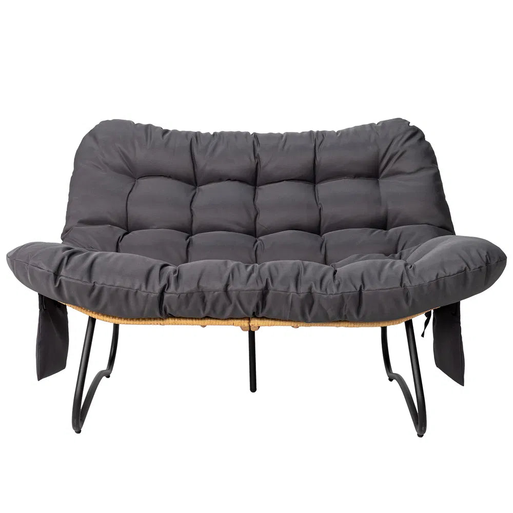 133×94×87cm 2-Seater Curved Wicker Loveseat With Magazine Pockets &