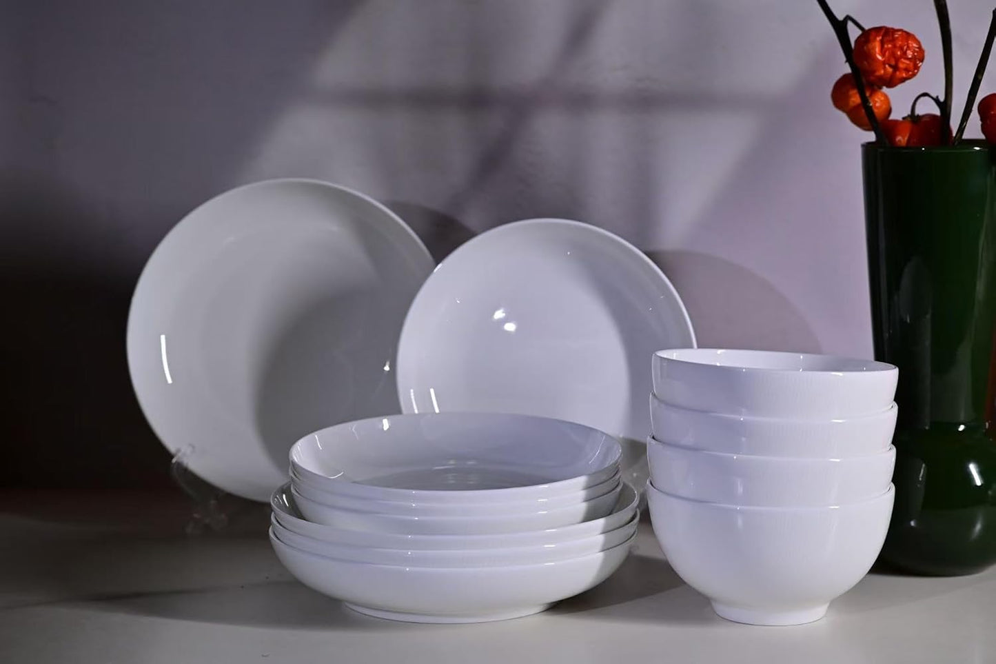 12-Piece Bone China Dinnerware Set - Service for 4, Ivory White