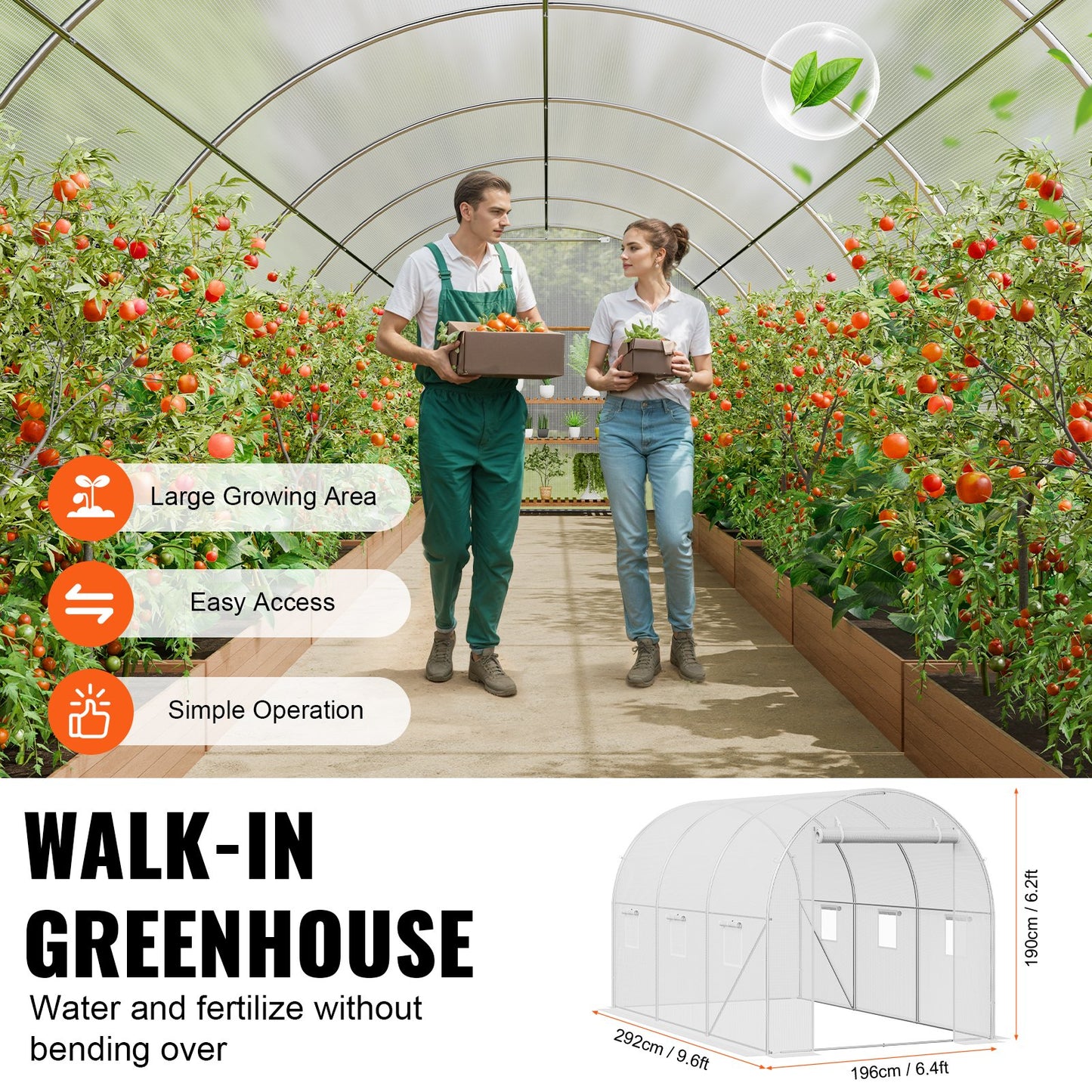 Walk-In Greenhouse Tunnel 9.58x6.43x6.23 ft Galvanized Frame PE Cover White