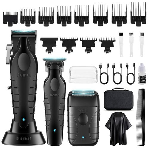 KEMEI Professional Hair Clippers for Men, Cordless Barber Clipper T-Blade Trimmer Foil Shaver Set, Electric Hair Cutting Kit with 11 Guide Comes, USB Fast Rechargeable, KM-2296, KM-2299, KM-T95