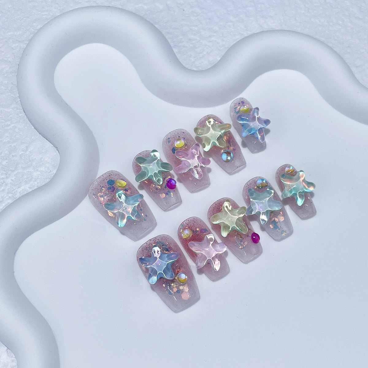 Nail Art Stickers Short Nail Decals Water Ripple Starfish Pattern Set for Ladies
