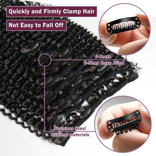 KRN Clip in, 136g 8 pcs Kinky Curly Human Hair Extensions Clip ins for Black Women 12A Natural Black Real Hair Extensions Clips in Human Hair with 20 Clips Easy to Wear 20 Inch