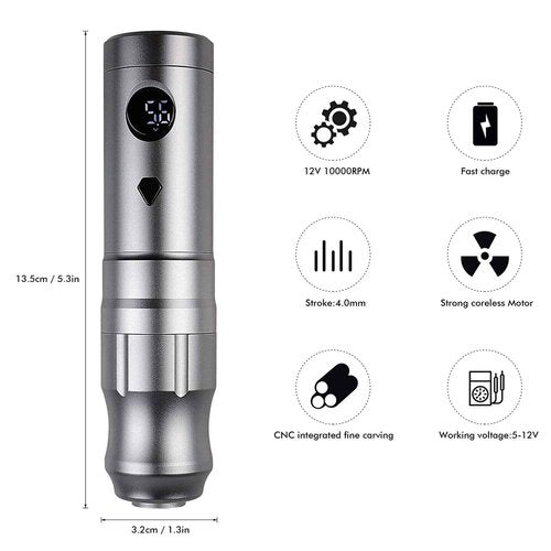 Cordless Tattoo Machine Pen Kit -BIOMASER Rotary CORELESS Tattoo Machine Pen with Two Batteries 20pcs Cartridges needle for Professionals and Beginners Tattoo Artists