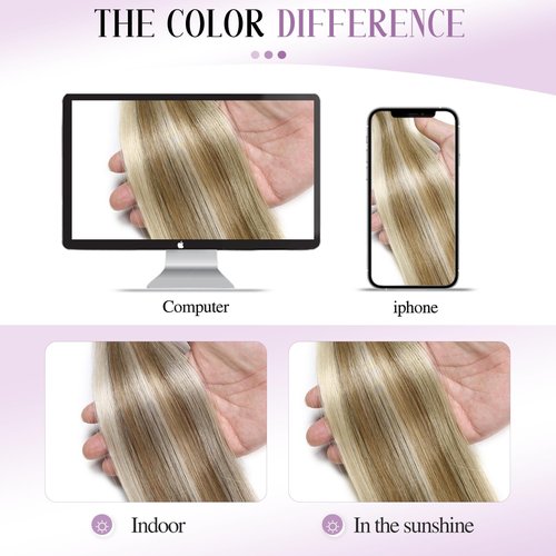 FANCEE Glueless Human Hair Extensions - Highlighted Brown and Blonde Tape in With Holes - Invisible Seamless Skin Weft for Women (50g 20Pcs, 20 Inch)