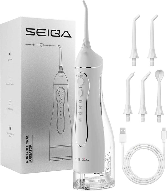 300ML Large Tank Water Dental Flosser for Teeth, Portable Cordless Oral Irrigator with 5 Replaceable Jet Tips, 4 Modes, IPX7 Waterproof Rechargeable Deep Cleaning Picks for Home Travel