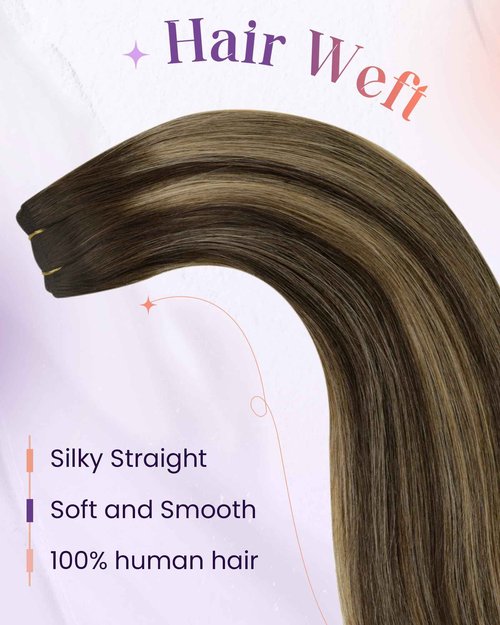 LaaVoo Human Hair Weft Extensions Ombre 18 Inch Sew in Hair Extensions Real Human Hair Wefts Hair Extensions Human Hair Balayage Brown to Blonde 100g