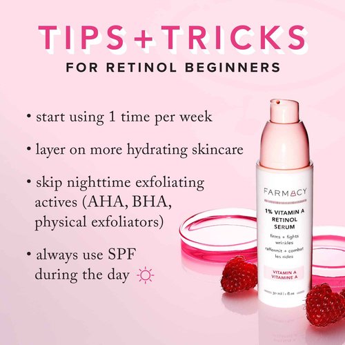 Farmacy Retinol Serum for Face - 1% Vitamin A Anti Aging - Resurfacing Wrinkle Formulated with Encapsulated Retinol + Ceramide NP to Prevent Moisture Loss + Replenish Skin Barrier (30ml)