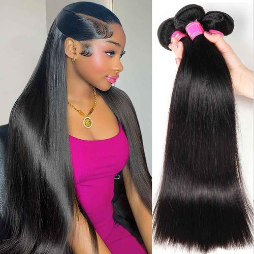 12A Human Hair Bundles Straight 100% Unprocessed Brazilian Virgin Hair Weave 3 Bundles Silky Black Hair for Black Women 20 22 24 Inch