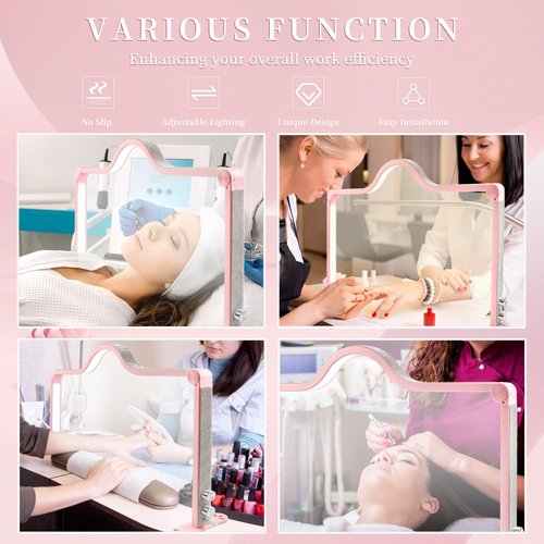YINGJEE Half Moon Light for Nail Desk, 34.5In Foldable Professional Led Light, 3000-6000K Dimmable Nail Tech Lamp for Manicure, Lash Eyelash Extension, Tattoo, Eyebrows (Pink)