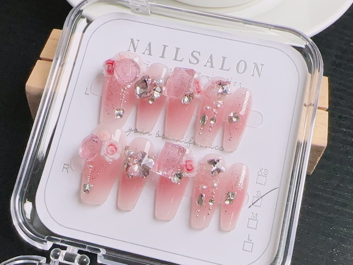 Pink Gem-Embedded Press On Nails - 10 Piece Set