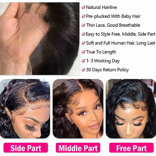 Segsavor 13x4 lace front wigs human hair 180% density Brazilian Virgin Hair Glueless Human Hair Wigs Pre Plucked Body Wave Hd Lace Frontal Human Wigs for Black Women (natural color, 18inch)