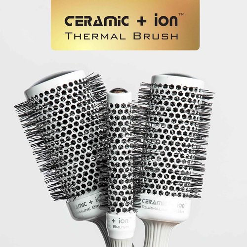Olivia Garden Ceramic + Ion Round Thermal Hair Brush - Not Electrical - Professional Blowout Brush for Normal to Thick Hair - 1" to 2 1/8 Diameter Barrel - White and Grey - CI-25,CI-35, CI-45, CI-55