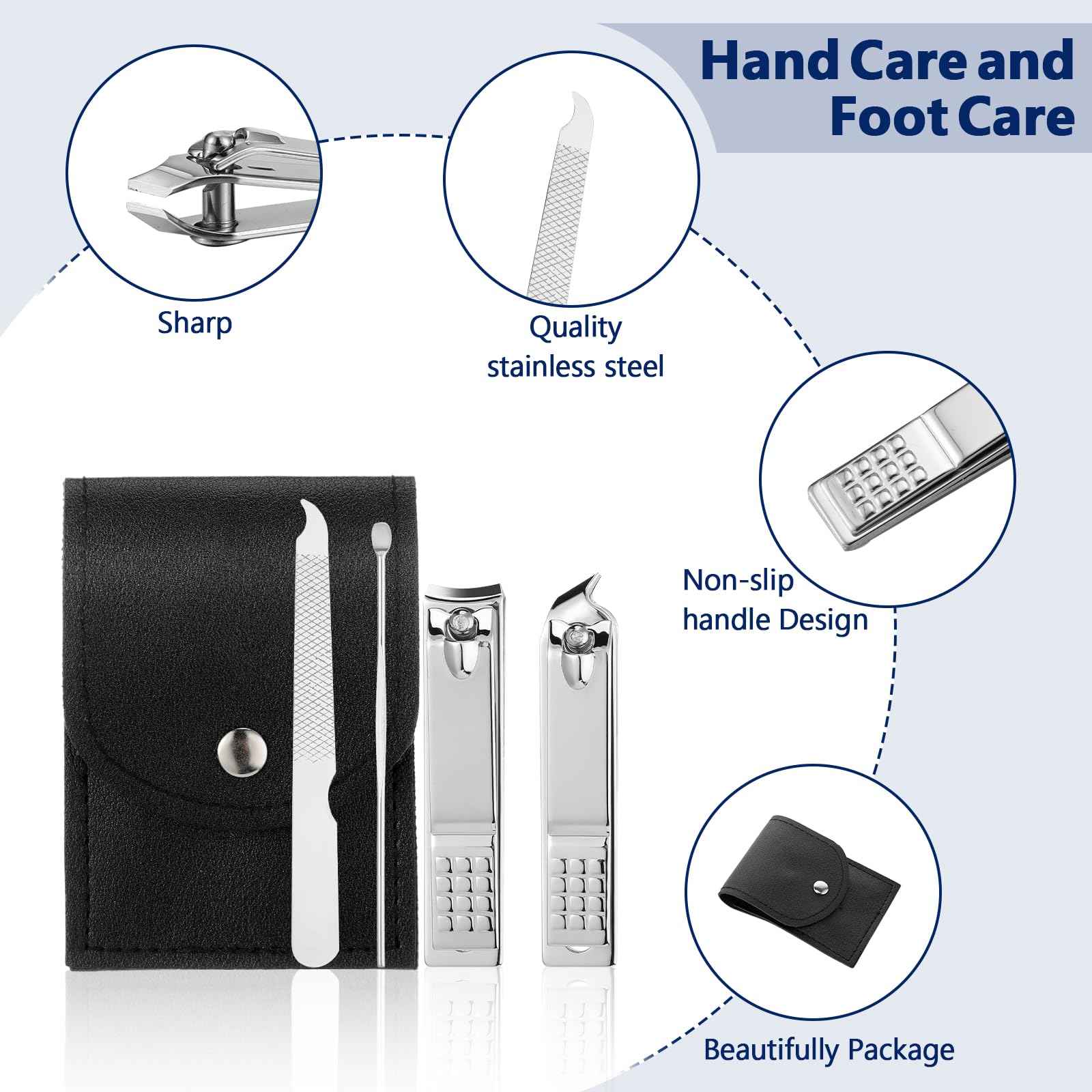 Geosar 50 Set Travel Manicure Kit Bulk Professional Nail Clippers Pedicure Nail Care Tools Grooming Stainless Steel Set with Portable Travel Case, Gift for Christmas Men Women(Black)