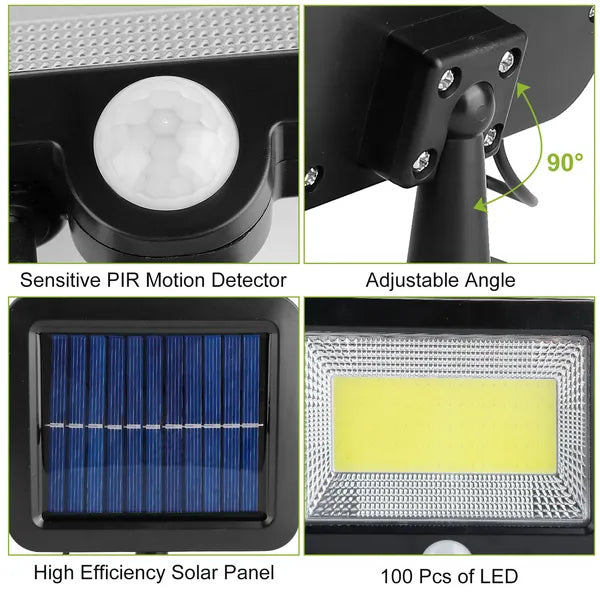 Solar Powered Outdoor Wall Lights with Motion Sensor - Waterproof IP65, 100 LED Beads, Black