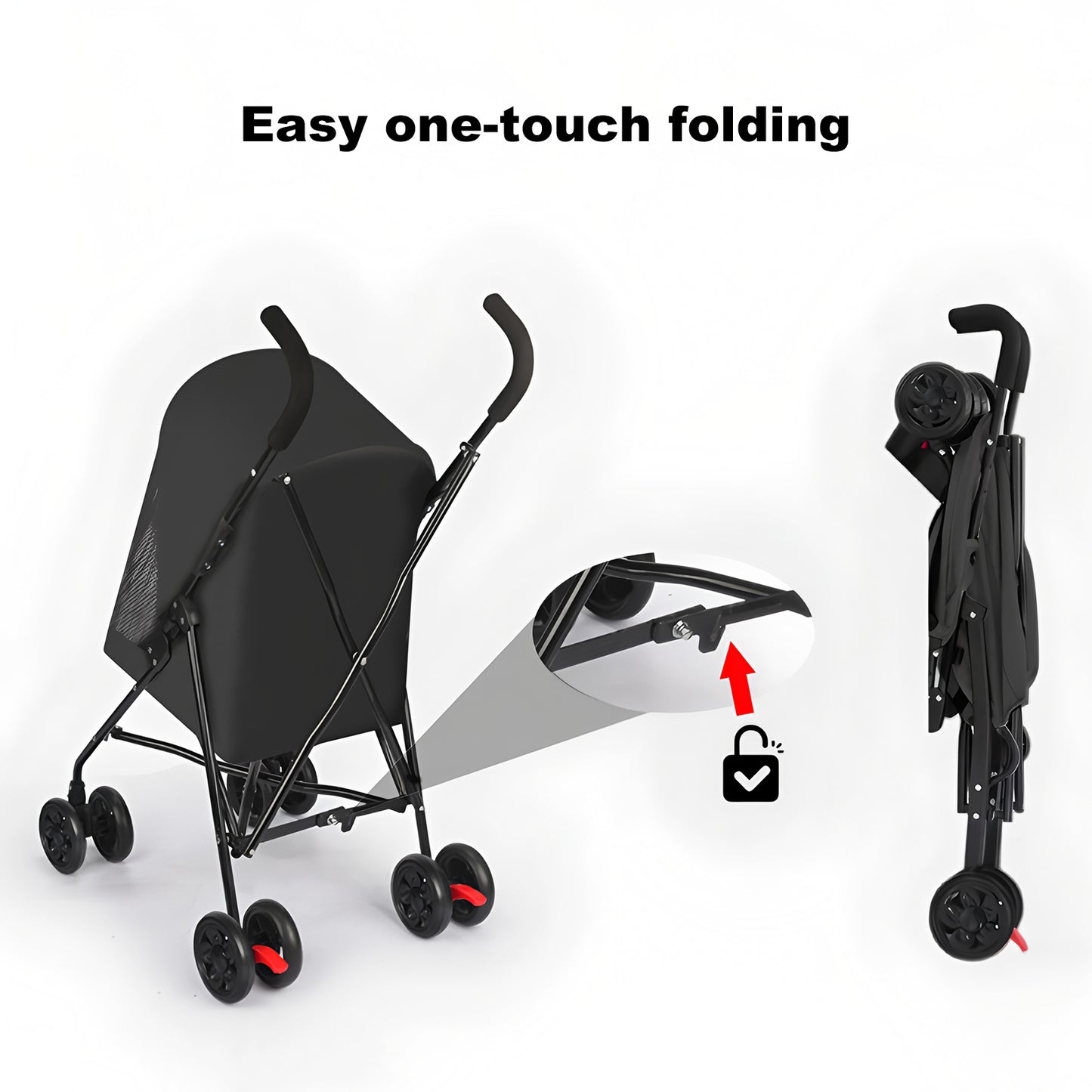 Pet Stroller for Small Dogs Cats with Mesh Ventilation Foldable Design Black