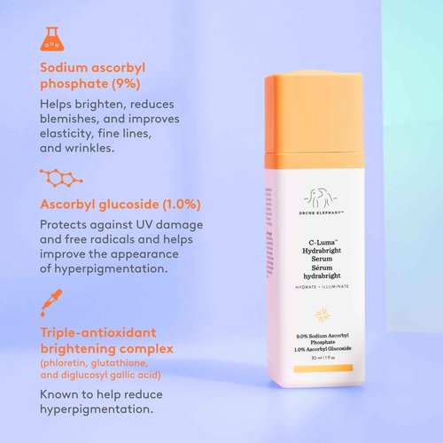 Drunk Elephant C-Luma Hydrabright Serum - 30 ml/1 fl oz - 10% Hydrating Vitamin C - Clean Clinical Skincare - Cruelty-Free - Dermatologist-Tested - Free of Essential Oils, Silicones, and Fragrance