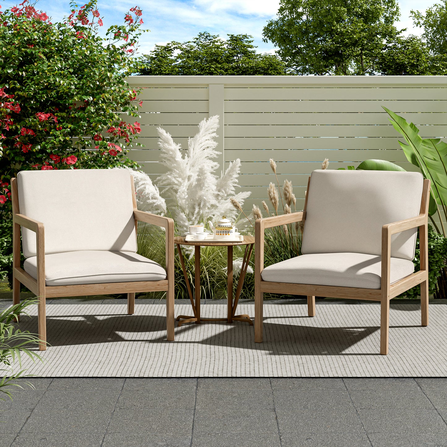 Outdoor Acacia Wood Armchair, Set Of 2, Patio Club Chair With